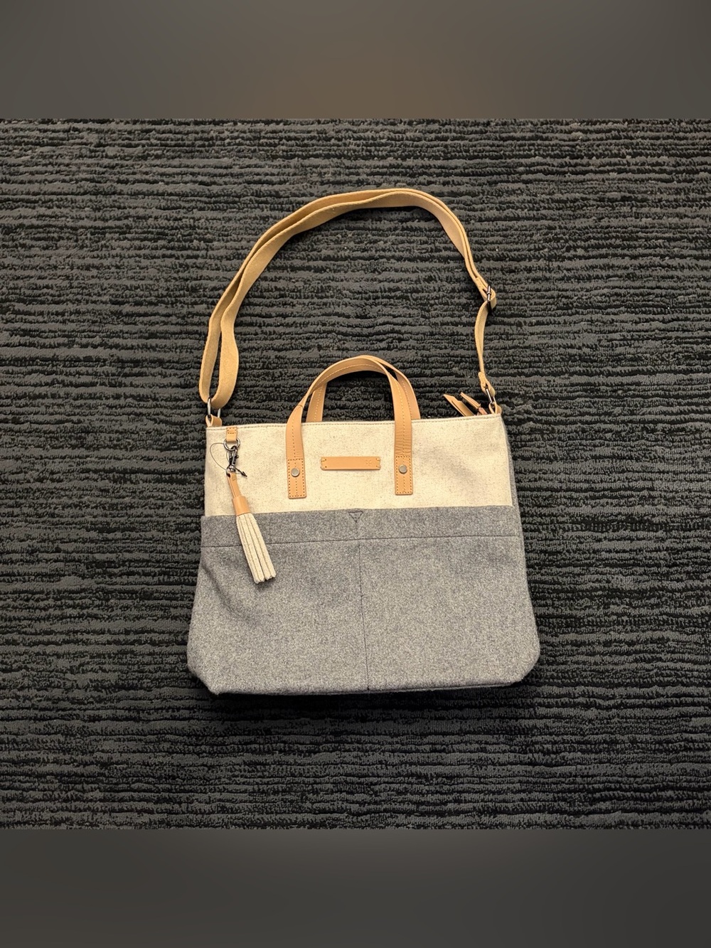 Sherpani ethos faith wool felt colorblock crossbody tote bag